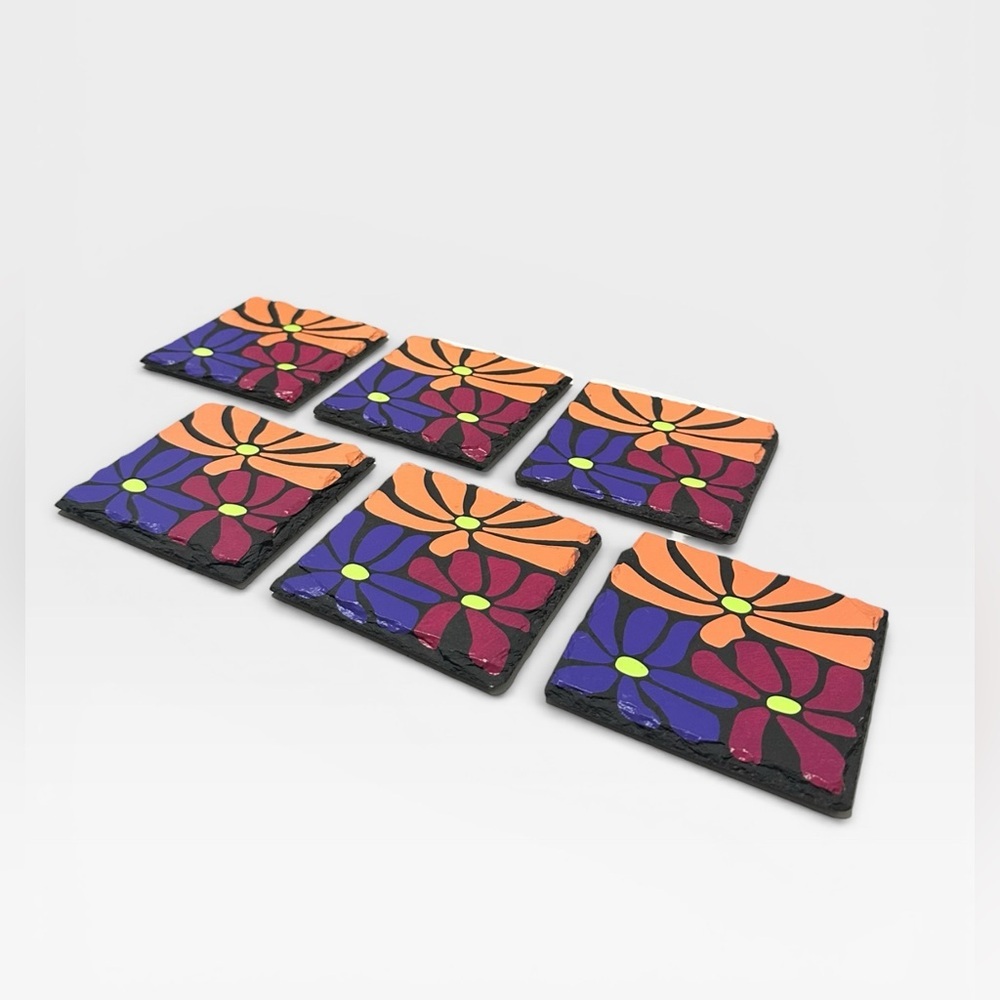 6 Abstract Flower Design Stone Drink Coasters